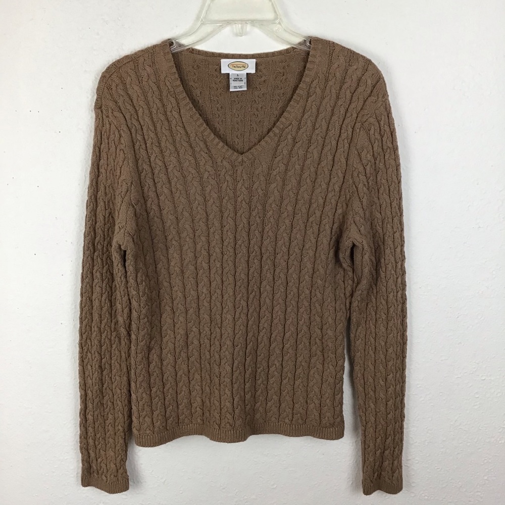 Talbots V-neck cable knit sweater in brown-L